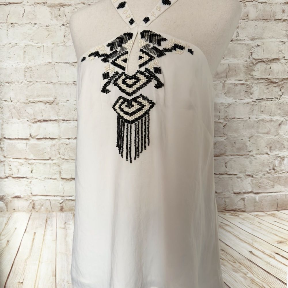 Nanette Lepore Aztec beaded halter blouse